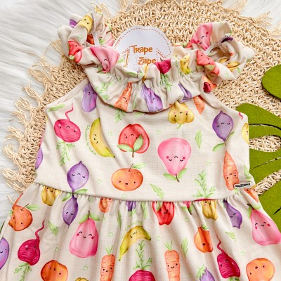  Vestido Midi Frutinhas e Verdurinhas - Areia
